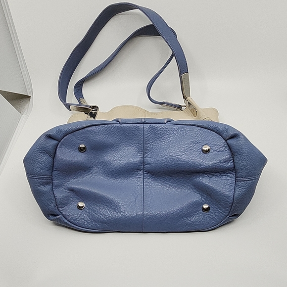 B Makowsky Silver Metallic Baby Blue Colorblock Leather Double Handle Shoulder B - Picture 15 of 16